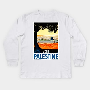 Vintage Travel Poster Visit Palestine Kids Long Sleeve T-Shirt